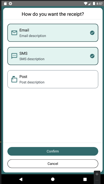 Screenshot of Terminal API Multi-Options Multiple Selection Screen