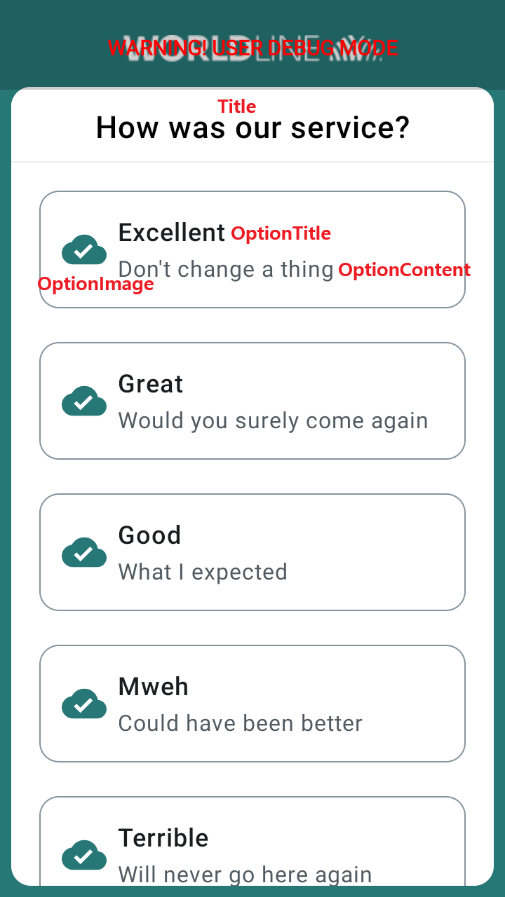 Screenshot of Terminal API Multi-options single selection screen