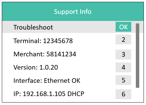 Support Info menu