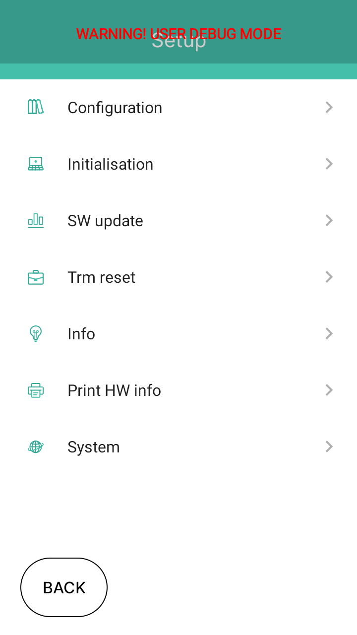 Screenshot showing terminal API debug mode menu
